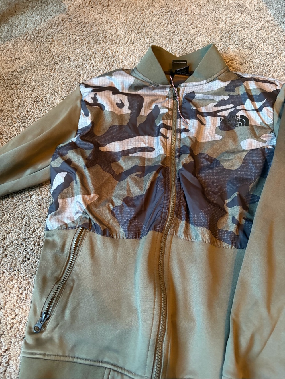 The North Face Olive and Camo Bomber Jacket